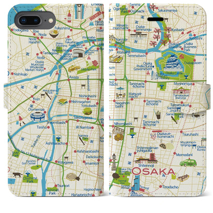 【大阪（イラスト）】イラストマップiPhoneケース（手帳タイプ）ブライト・iPhone 8Plus /7Plus / 6sPlus / 6Plus 用