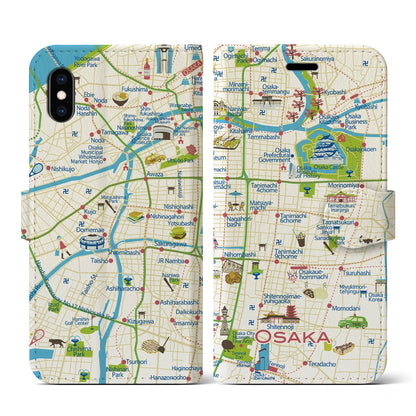 【大阪（イラスト）】イラストマップiPhoneケース（手帳タイプ）ブライト・iPhone XS / X 用