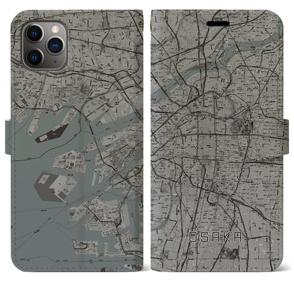 【大阪（大阪府）】地図柄iPhoneケース（手帳タイプ）モノトーン・iPhone 11 Pro Max 用