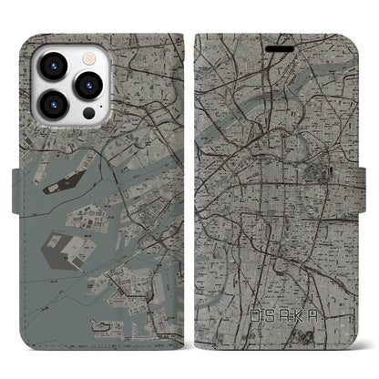 【大阪（大阪府）】地図柄iPhoneケース（手帳タイプ）モノトーン・iPhone 13 Pro 用