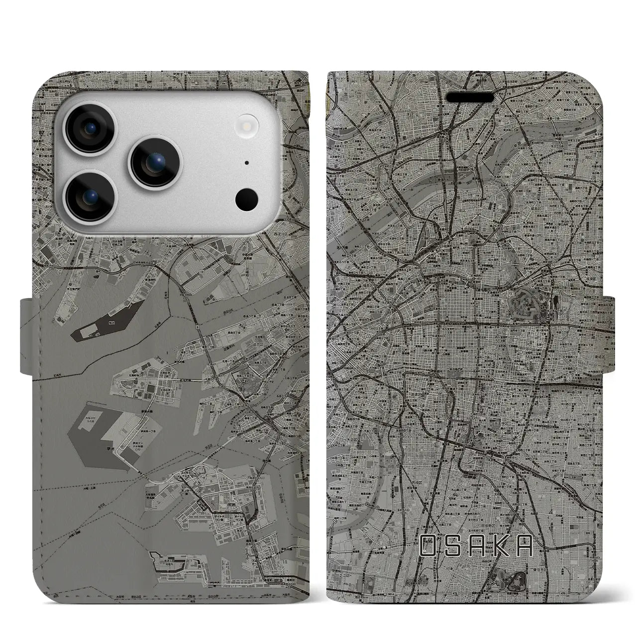 【大阪（大阪府）】地図柄iPhoneケース（手帳タイプ）