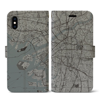 【大阪（大阪府）】地図柄iPhoneケース（手帳タイプ）モノトーン・iPhone XS / X 用