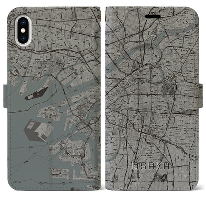 【大阪（大阪府）】地図柄iPhoneケース（手帳タイプ）モノトーン・iPhone XS Max 用