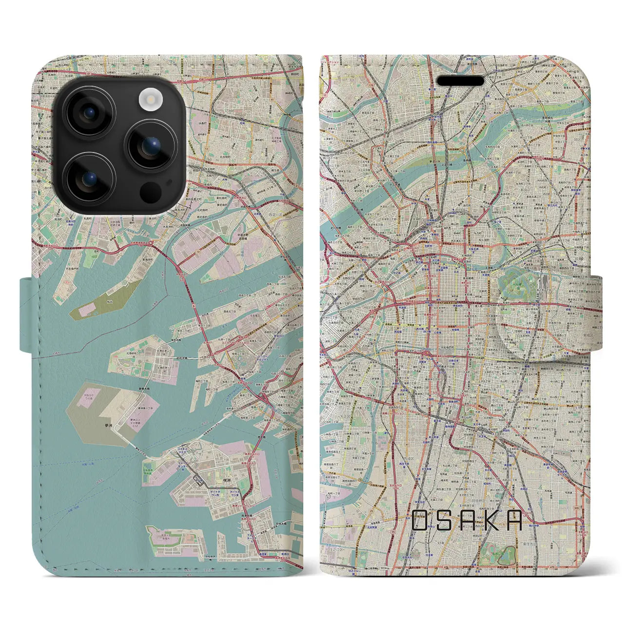 【大阪（大阪府）】地図柄iPhoneケース（手帳タイプ）ナチュラル・iPhone 16 用