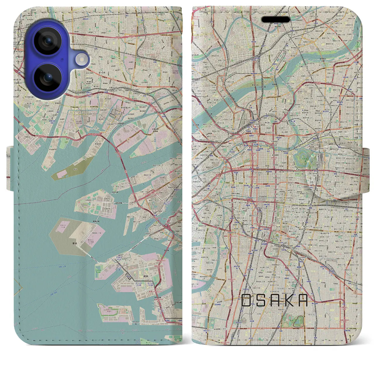 【大阪（大阪府）】地図柄iPhoneケース（手帳タイプ）ナチュラル・iPhone 16 Pro Max 用