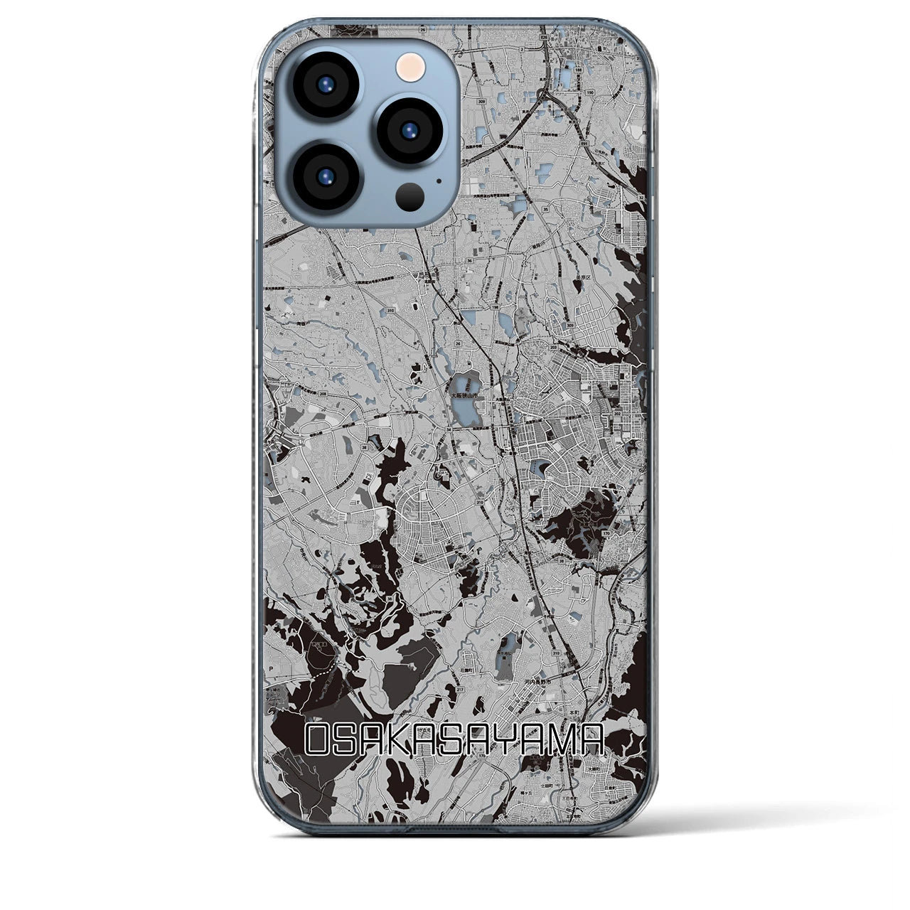 【大阪狭山（大阪府）】地図柄iPhoneケース（クリアタイプ）モノトーン・iPhone 13 Pro Max 用