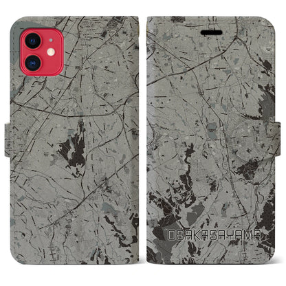 【大阪狭山（大阪府）】地図柄iPhoneケース（手帳タイプ）モノトーン・iPhone 11 用