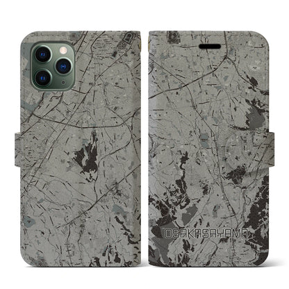 【大阪狭山（大阪府）】地図柄iPhoneケース（手帳タイプ）モノトーン・iPhone 11 Pro 用