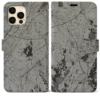 【大阪狭山（大阪府）】地図柄iPhoneケース（手帳タイプ）モノトーン・iPhone 12 Pro Max 用