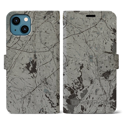 【大阪狭山（大阪府）】地図柄iPhoneケース（手帳タイプ）モノトーン・iPhone 13 用