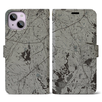 【大阪狭山（大阪府）】地図柄iPhoneケース（手帳タイプ）モノトーン・iPhone 14 用