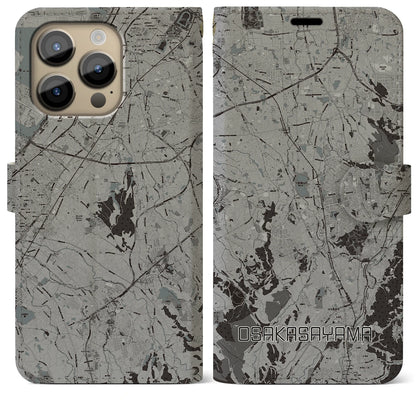 【大阪狭山（大阪府）】地図柄iPhoneケース（手帳タイプ）モノトーン・iPhone 14 Pro Max 用