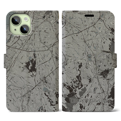 【大阪狭山（大阪府）】地図柄iPhoneケース（手帳タイプ）モノトーン・iPhone 15 用