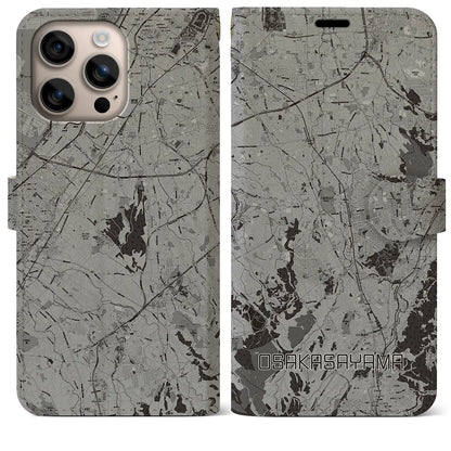 【大阪狭山（大阪府）】地図柄iPhoneケース（手帳タイプ）モノトーン・iPhone 16 Plus 用