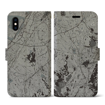 【大阪狭山（大阪府）】地図柄iPhoneケース（手帳タイプ）モノトーン・iPhone XS / X 用