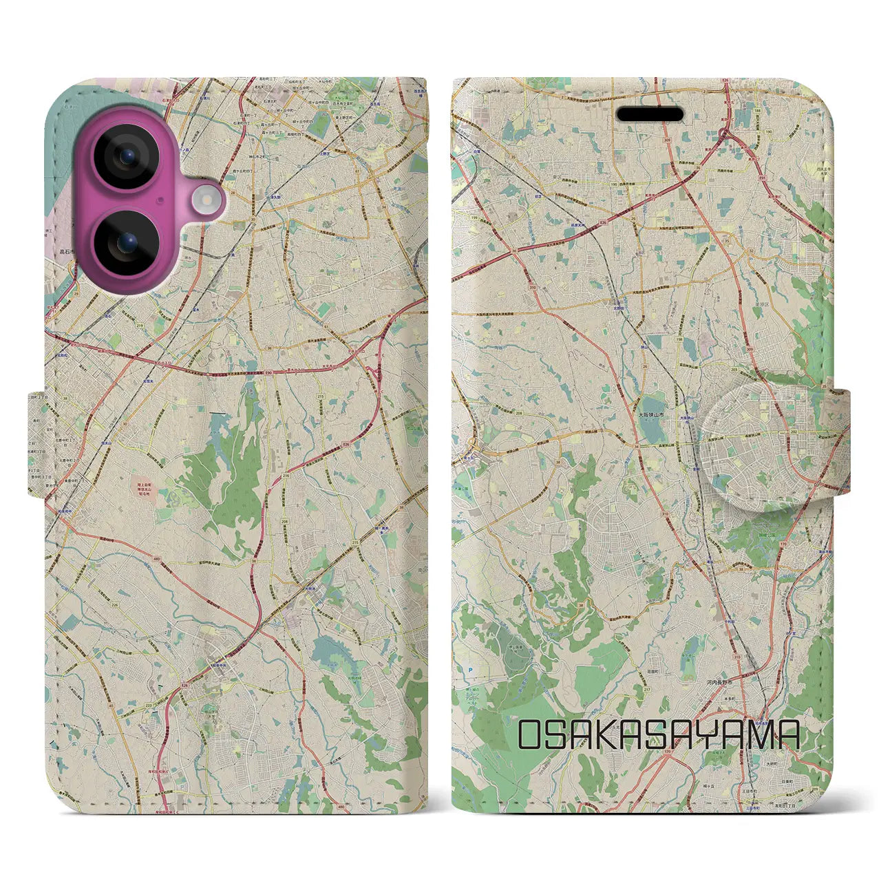 【大阪狭山（大阪府）】地図柄iPhoneケース（手帳タイプ）ナチュラル・iPhone 16 Pro 用