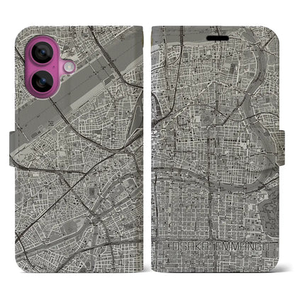 【大阪天満宮（大阪府）】地図柄iPhoneケース（手帳タイプ）モノトーン・iPhone 16 Pro 用