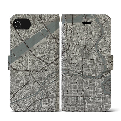 【大阪天満宮（大阪府）】地図柄iPhoneケース（手帳タイプ）モノトーン・iPhone SE（第3 / 第2世代） / 8 / 7 / 6s / 6 用