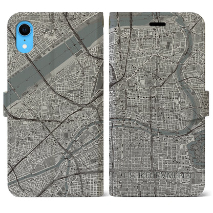 【大阪天満宮（大阪府）】地図柄iPhoneケース（手帳タイプ）モノトーン・iPhone XR 用
