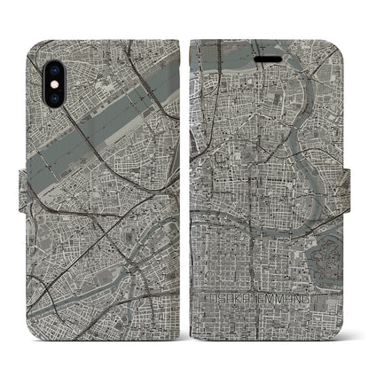 【大阪天満宮（大阪府）】地図柄iPhoneケース（手帳タイプ）モノトーン・iPhone XS / X 用