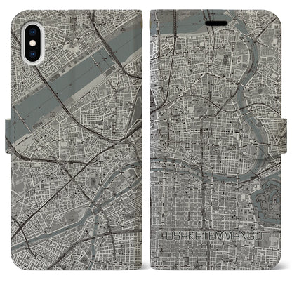 【大阪天満宮（大阪府）】地図柄iPhoneケース（手帳タイプ）モノトーン・iPhone XS Max 用