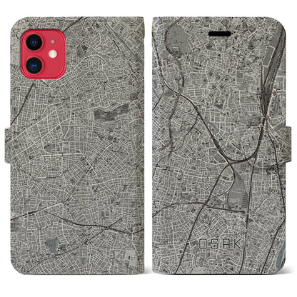 【大崎（東京都）】地図柄iPhoneケース（手帳タイプ）モノトーン・iPhone 11 用