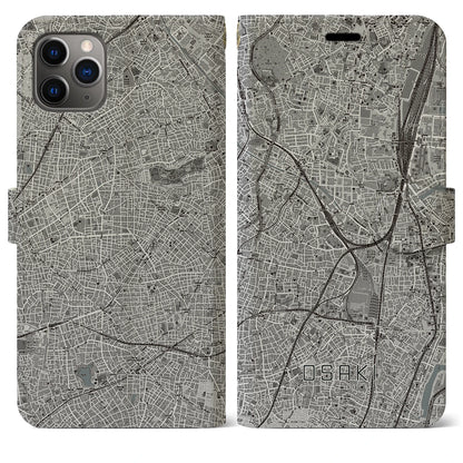 【大崎（東京都）】地図柄iPhoneケース（手帳タイプ）モノトーン・iPhone 11 Pro Max 用