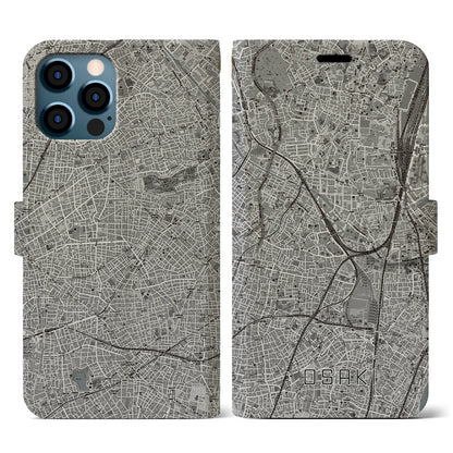 【大崎（東京都）】地図柄iPhoneケース（手帳タイプ）モノトーン・iPhone 12 / 12 Pro 用
