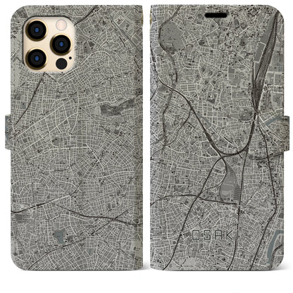【大崎（東京都）】地図柄iPhoneケース（手帳タイプ）モノトーン・iPhone 12 Pro Max 用