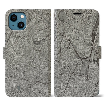 【大崎（東京都）】地図柄iPhoneケース（手帳タイプ）モノトーン・iPhone 13 用
