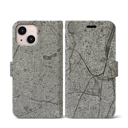 【大崎（東京都）】地図柄iPhoneケース（手帳タイプ）モノトーン・iPhone 13 mini 用