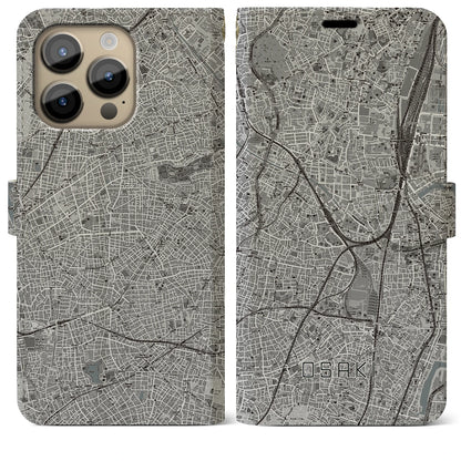 【大崎（東京都）】地図柄iPhoneケース（手帳タイプ）モノトーン・iPhone 14 Pro Max 用