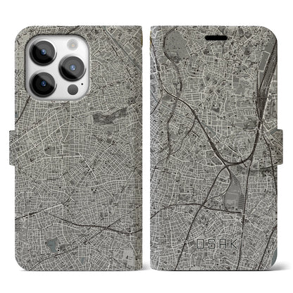 【大崎（東京都）】地図柄iPhoneケース（手帳タイプ）モノトーン・iPhone 14 Pro 用