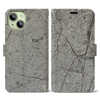【大崎（東京都）】地図柄iPhoneケース（手帳タイプ）モノトーン・iPhone 15 用