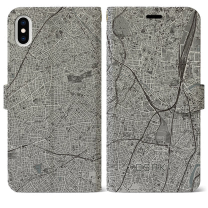 【大崎（東京都）】地図柄iPhoneケース（手帳タイプ）モノトーン・iPhone XS Max 用