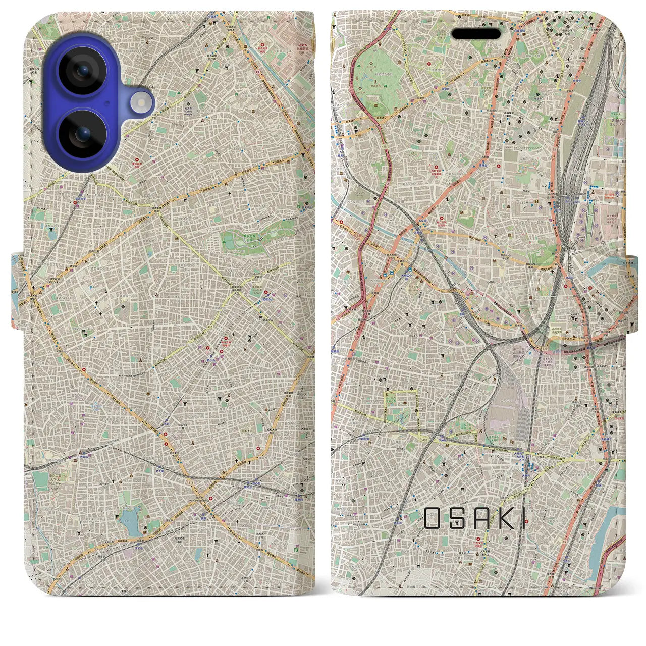 【大崎（東京都）】地図柄iPhoneケース（手帳タイプ）ナチュラル・iPhone 16 Pro Max 用