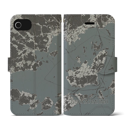【大崎上島（広島県）】地図柄iPhoneケース（手帳タイプ）モノトーン・iPhone SE（第3 / 第2世代） / 8 / 7 / 6s / 6 用
