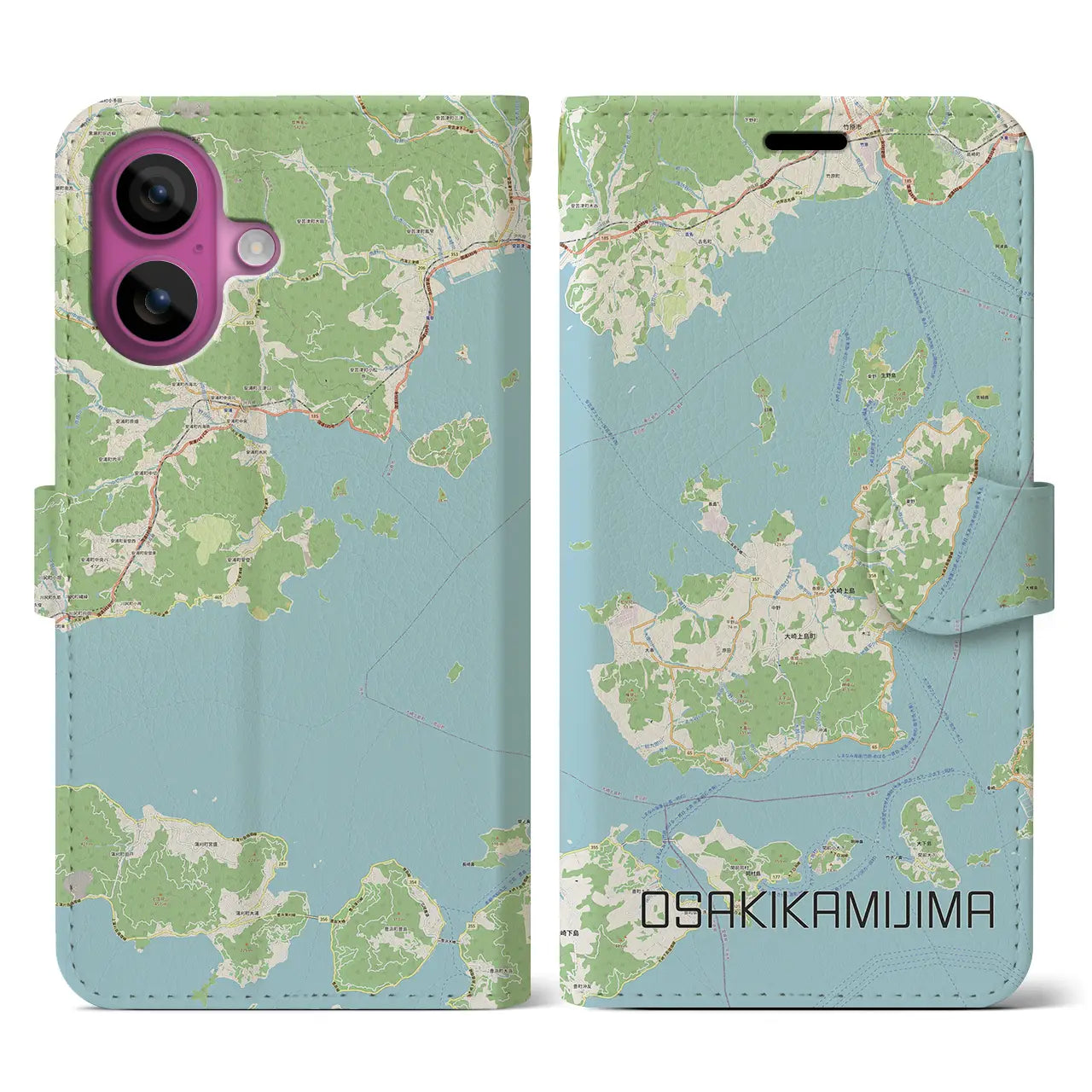 【大崎上島（広島県）】地図柄iPhoneケース（手帳タイプ）ナチュラル・iPhone 16 Pro 用