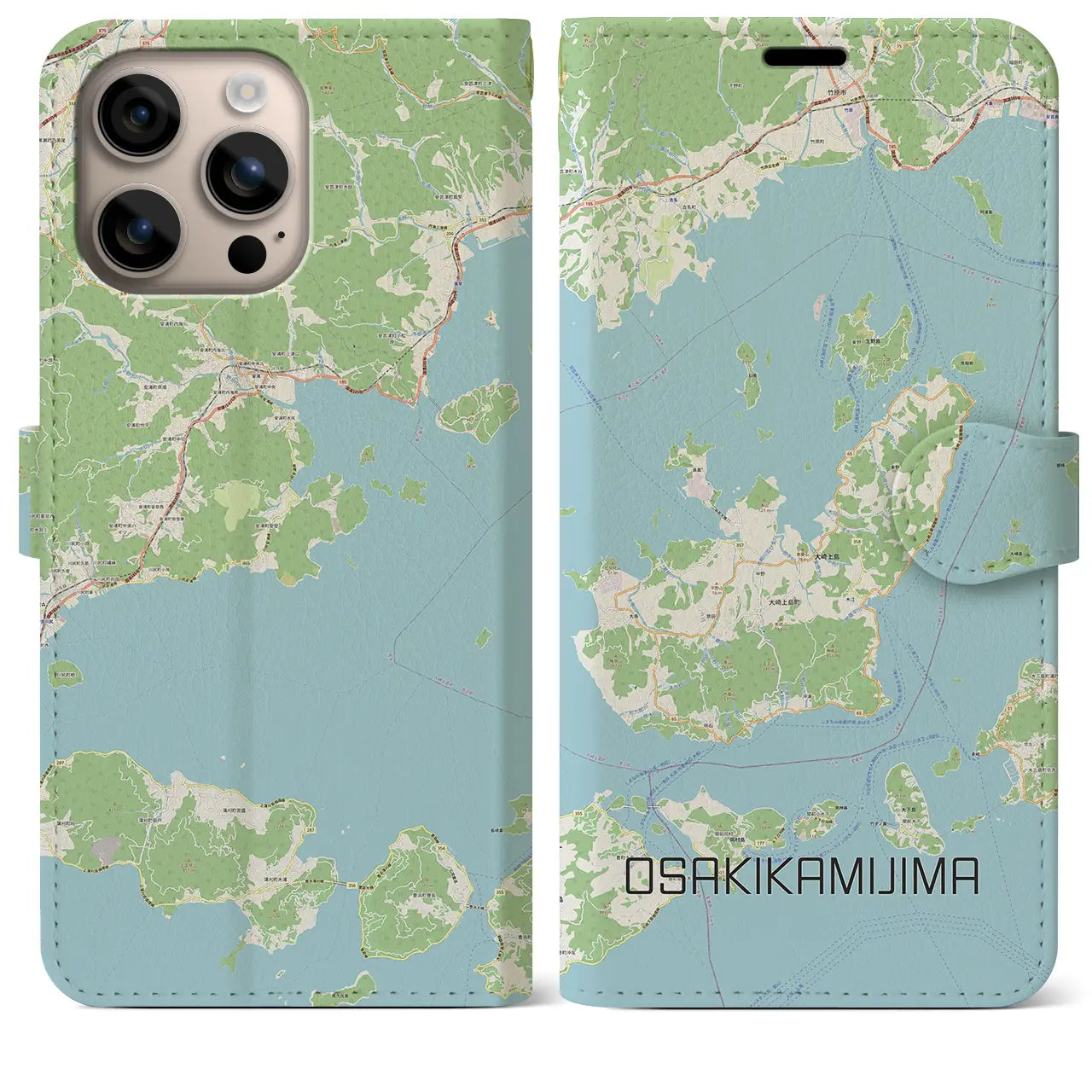 【大崎上島（広島県）】地図柄iPhoneケース（手帳タイプ）ナチュラル・iPhone 16 Plus 用