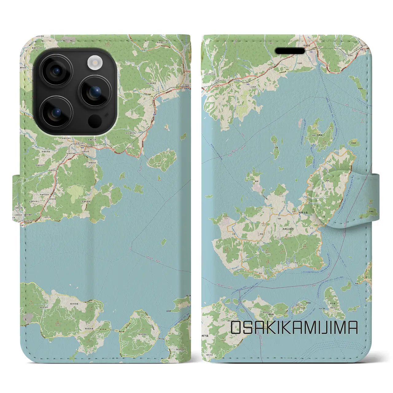 【大崎上島（広島県）】地図柄iPhoneケース（手帳タイプ）ナチュラル・iPhone 16 用