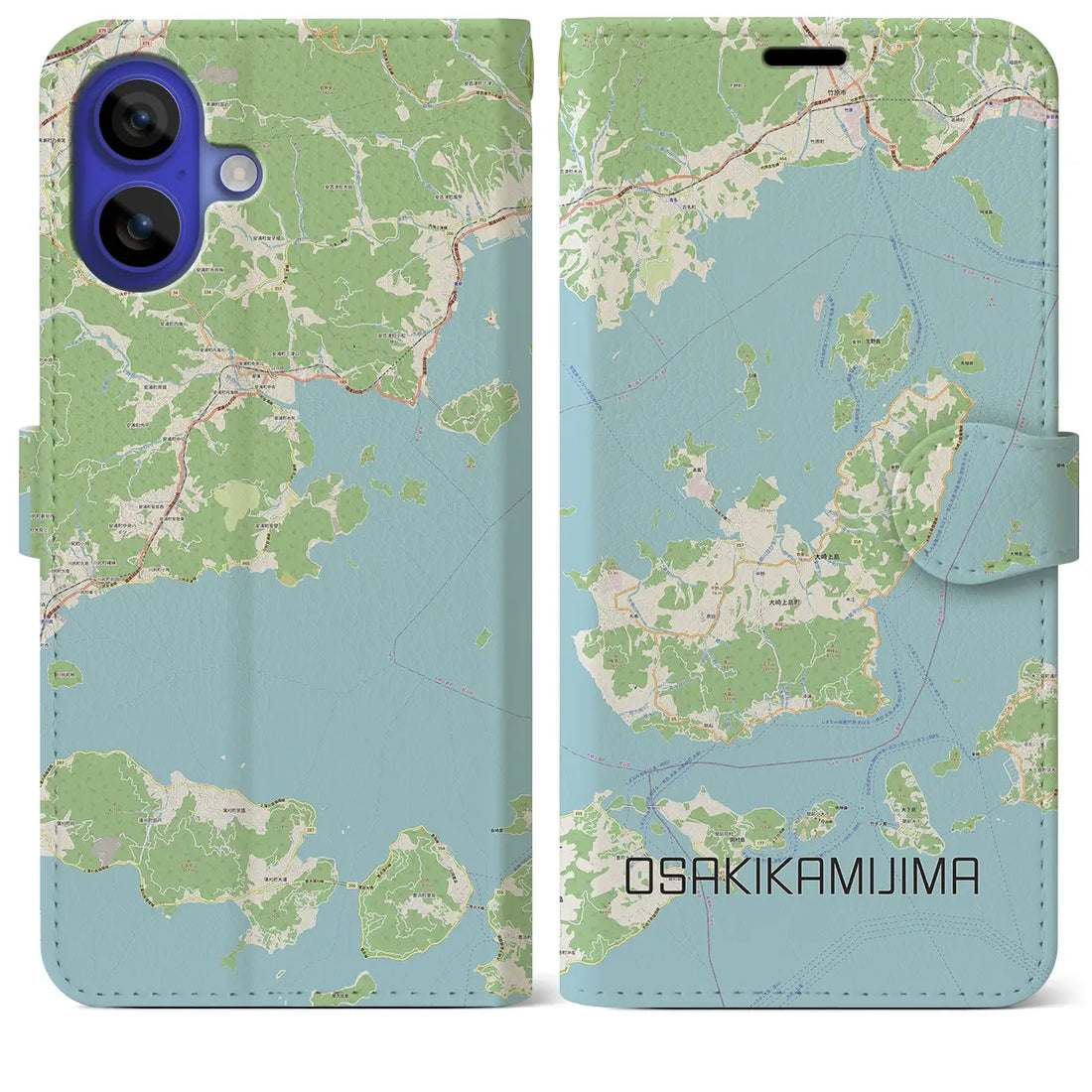 【大崎上島（広島県）】地図柄iPhoneケース（手帳タイプ）ナチュラル・iPhone 16 Pro Max 用