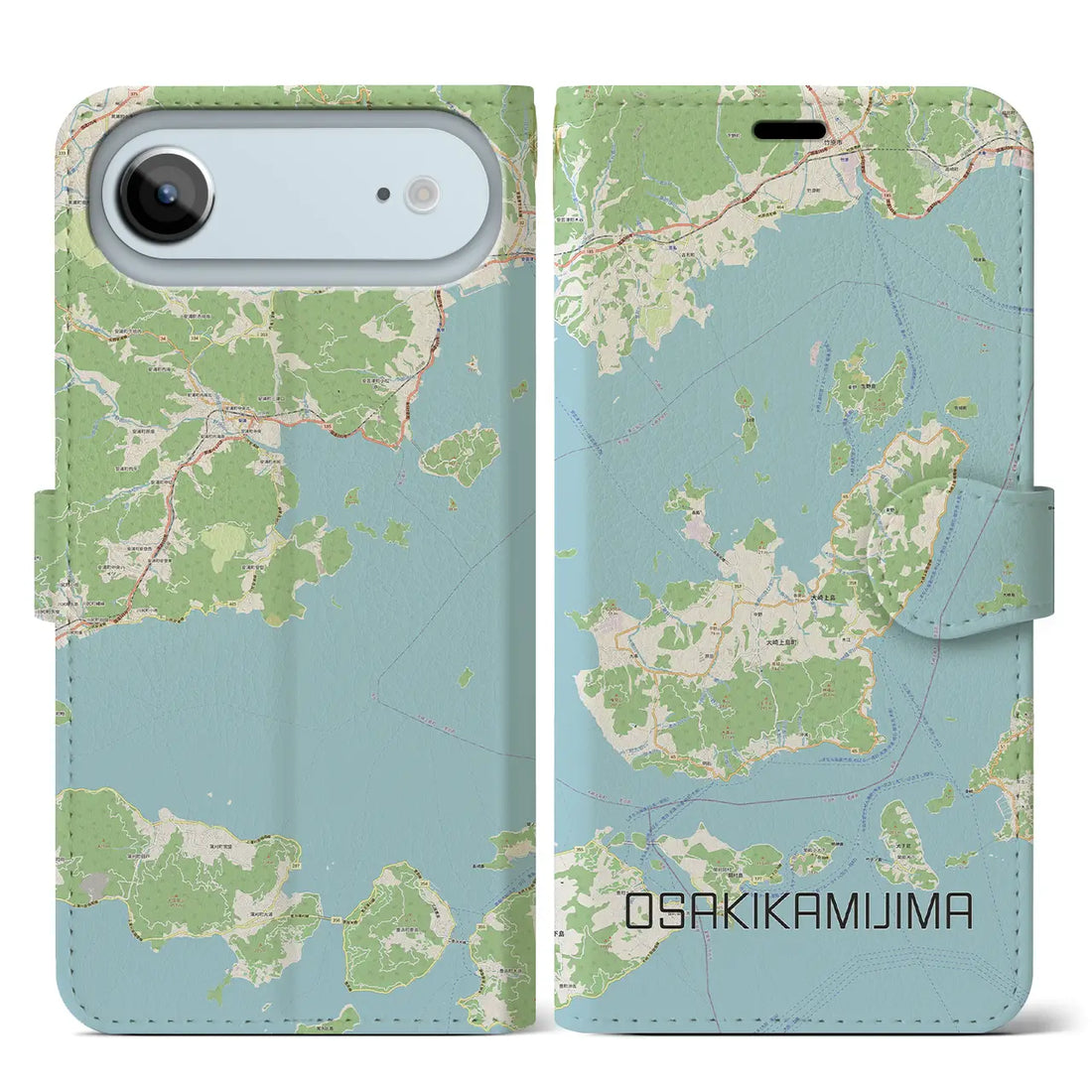【大崎上島（広島県）】地図柄iPhoneケース（手帳タイプ）ナチュラル・iPhone 17 Pro Max 用