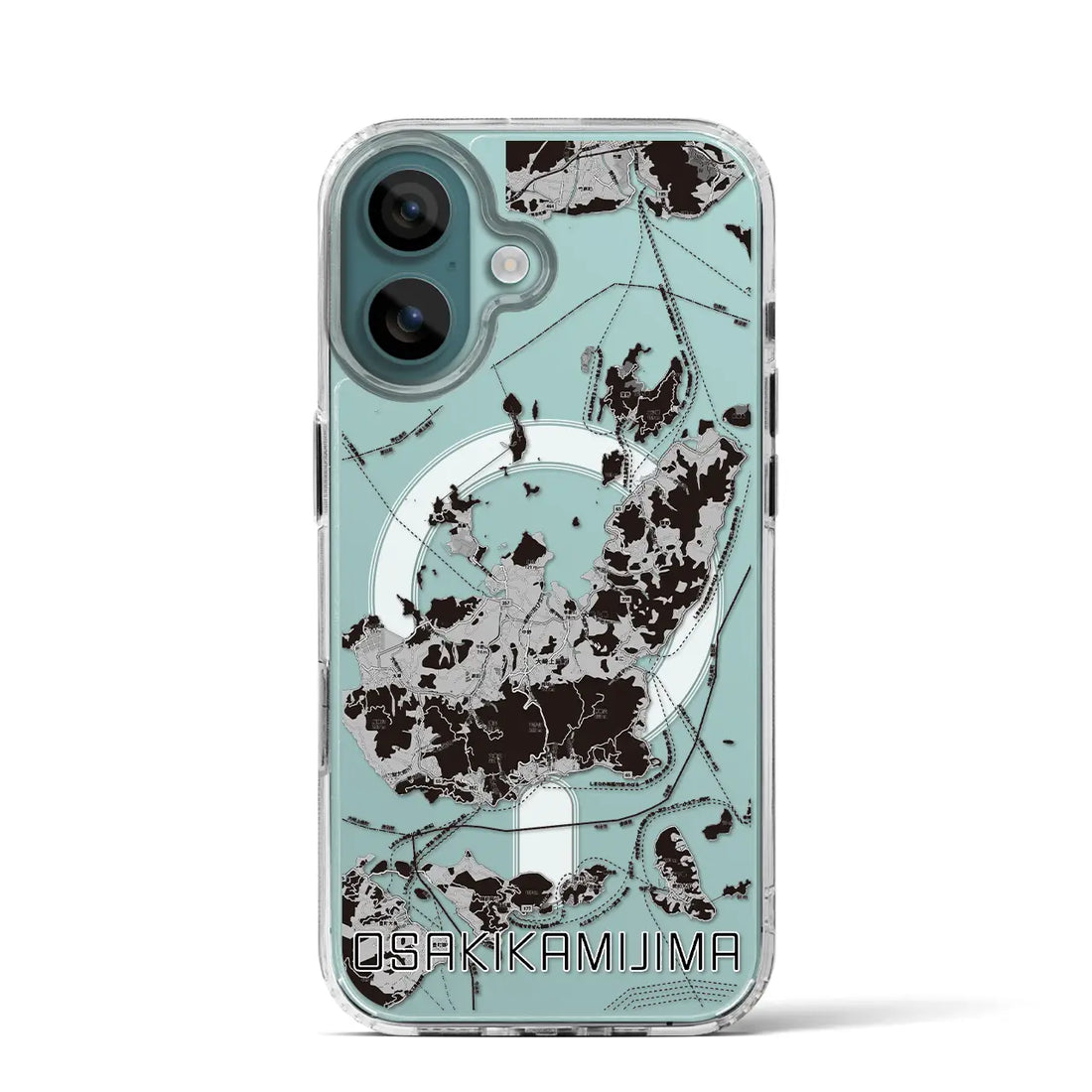 【大崎上島(広島県)】地図柄iPhoneケース(MagSafeタイプ)モノトーン・iPhone 16 Pro 用