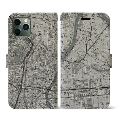 【押上（東京都）】地図柄iPhoneケース（手帳タイプ）モノトーン・iPhone 11 Pro 用