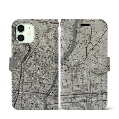 【押上（東京都）】地図柄iPhoneケース（手帳タイプ）モノトーン・iPhone 12 mini 用