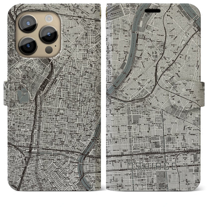 【押上（東京都）】地図柄iPhoneケース（手帳タイプ）モノトーン・iPhone 14 Pro Max 用
