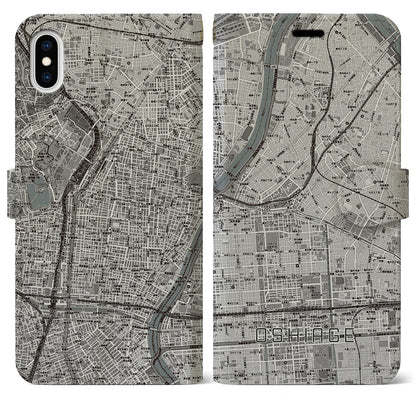 【押上（東京都）】地図柄iPhoneケース（手帳タイプ）モノトーン・iPhone XS Max 用
