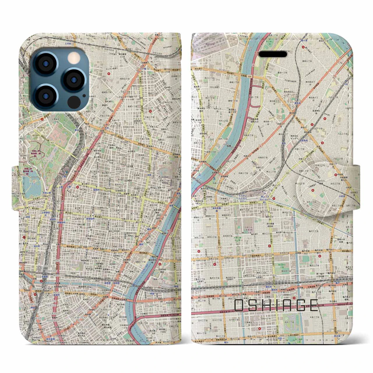 【押上（東京都）】地図柄iPhoneケース（手帳タイプ）