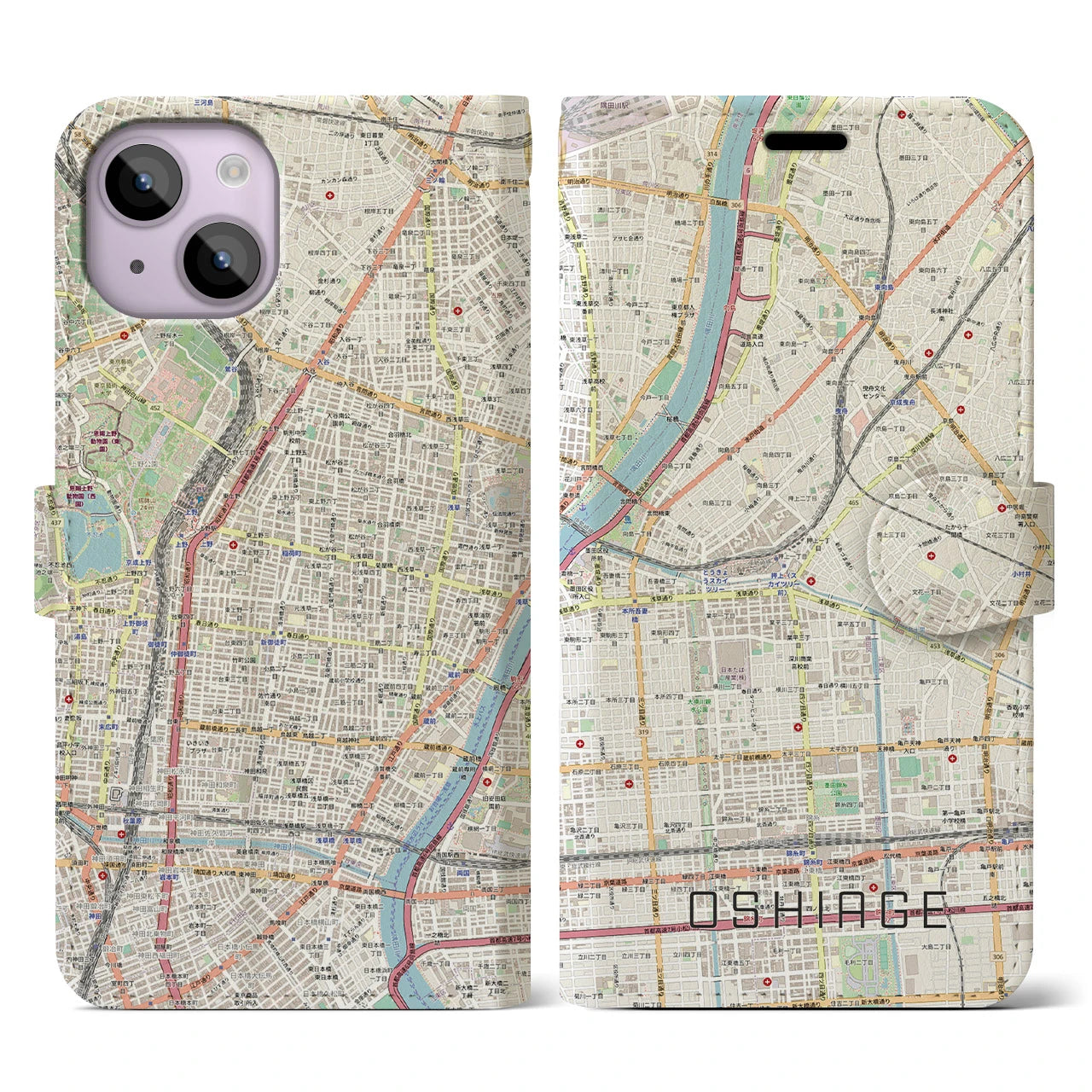 【押上（東京都）】地図柄iPhoneケース（手帳タイプ）