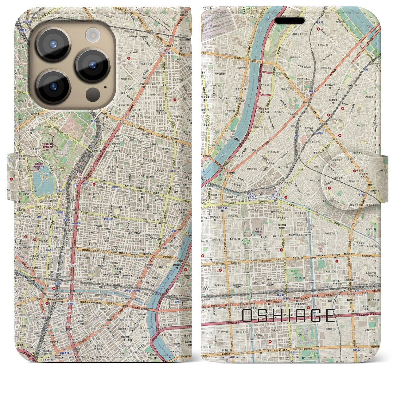 【押上（東京都）】地図柄iPhoneケース（手帳タイプ）